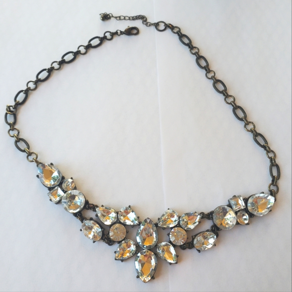 J. Crew Statement Necklace, Clear Tones Jewel, 21"